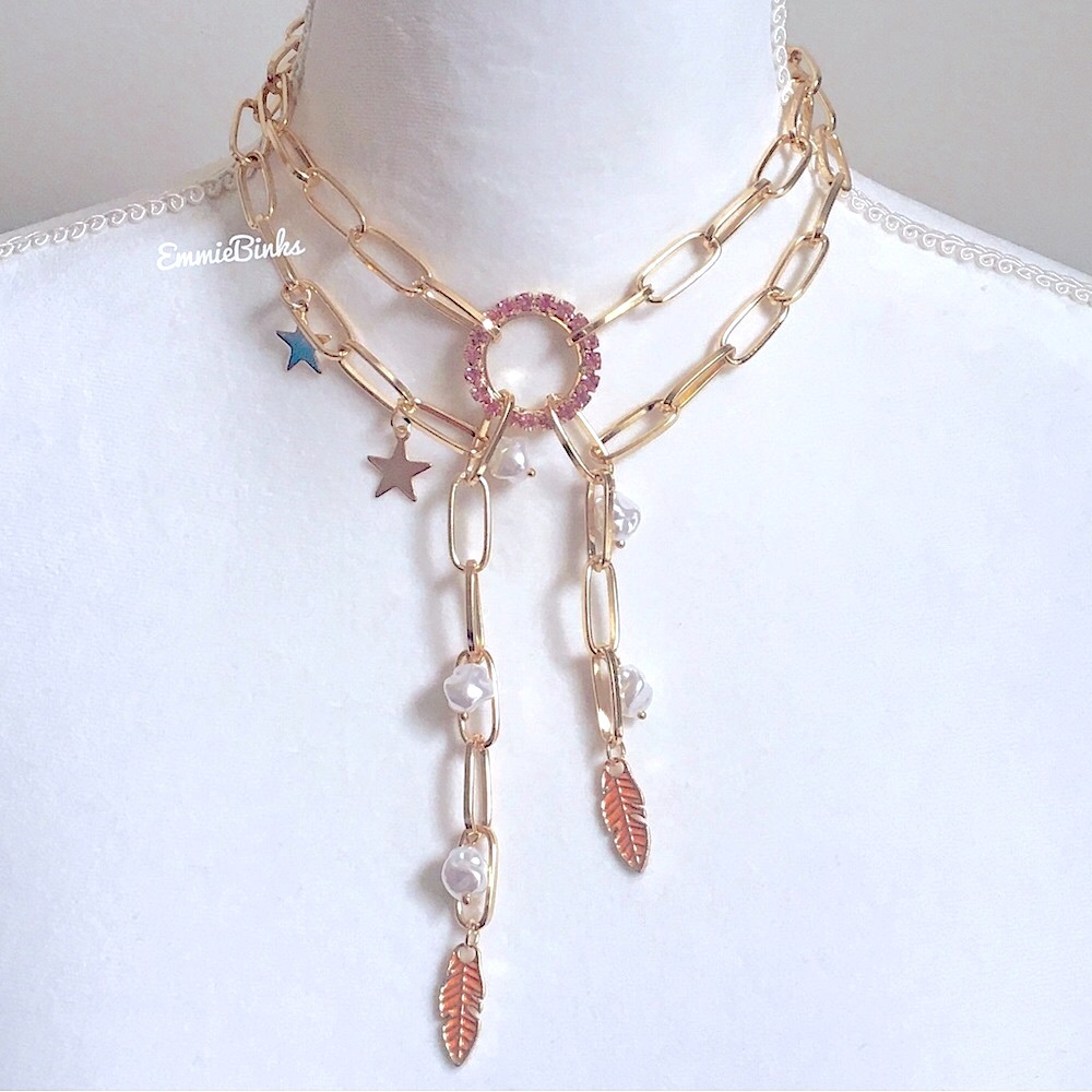 ✨3for$38 New Unique Rhinestone & Pearl Chain Link Necklace | Feather Accents